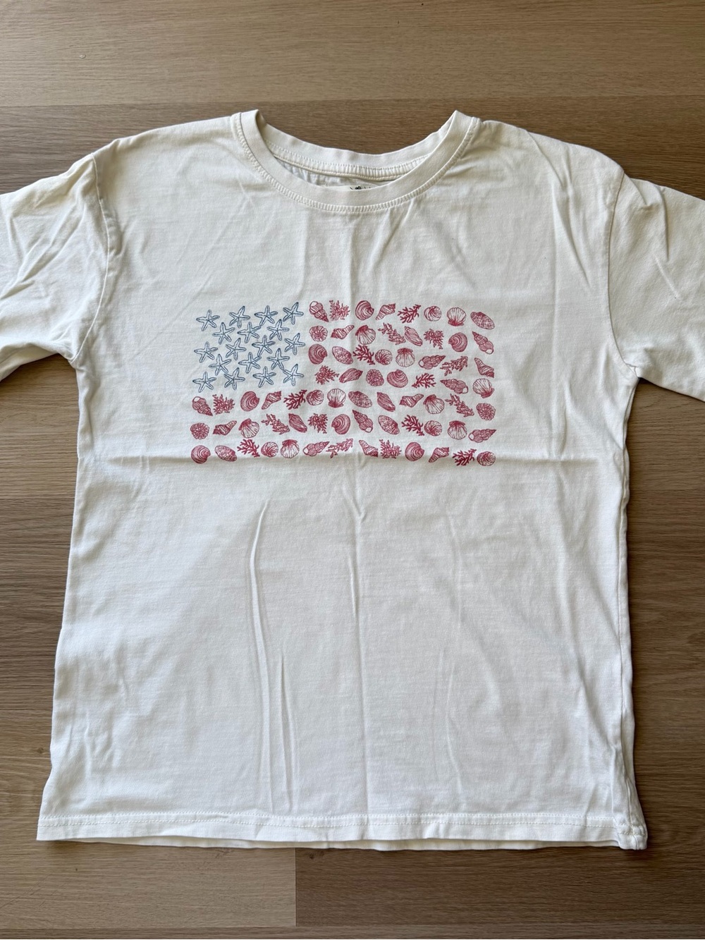 C&C California Cream Short-Sleeve Tee with Red & Blue Shell Flag Print